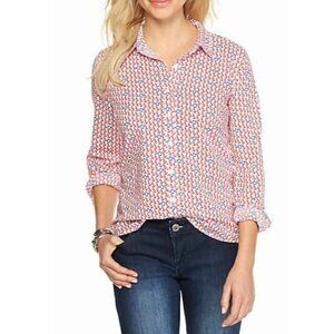 NEW Crown & Ivy Womens Size Petite Anchor Away Button Up Shirt Nautical Cotton